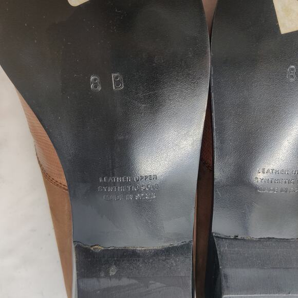 Vtg 90s Josephine Gold Capped Western Nubuck Leather Croc Embossed Flats 8 - Picture 10 of 12